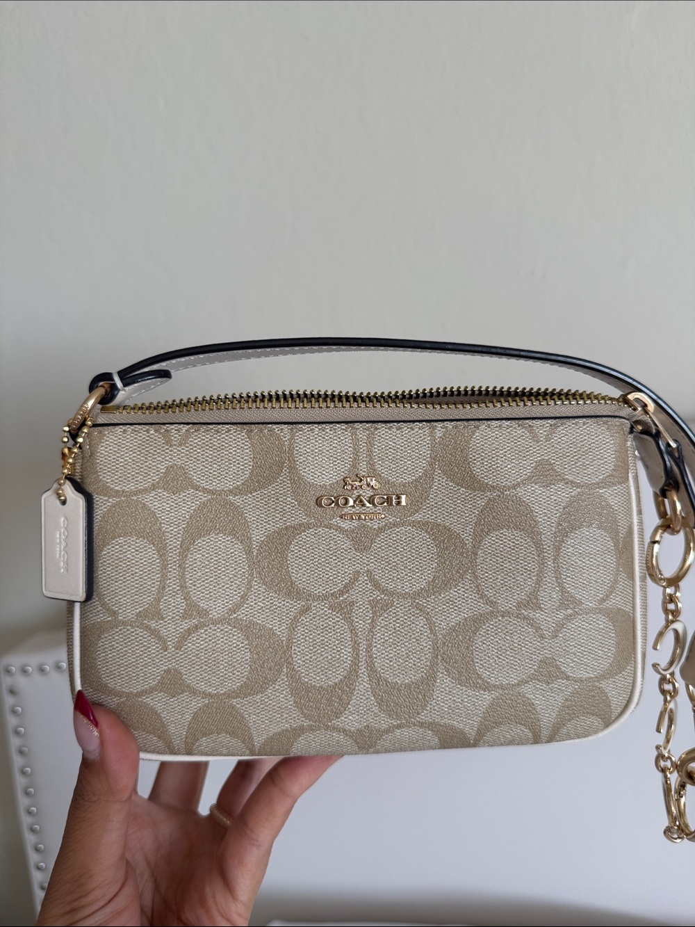 COACH Nolita 19 Mini Shoulder Bag Signature Canvas Gold/Sand/Chalk